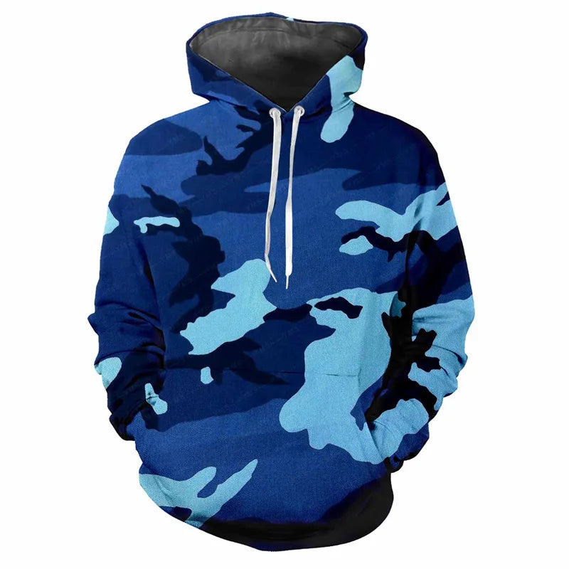 Hoodie kamouflagemönstrad med dragsko och magficka