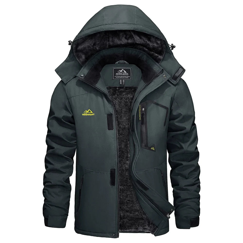 Vinterjacka Herr med Huva och Fleecefoder – Varm Outdoorjacka med Fickor