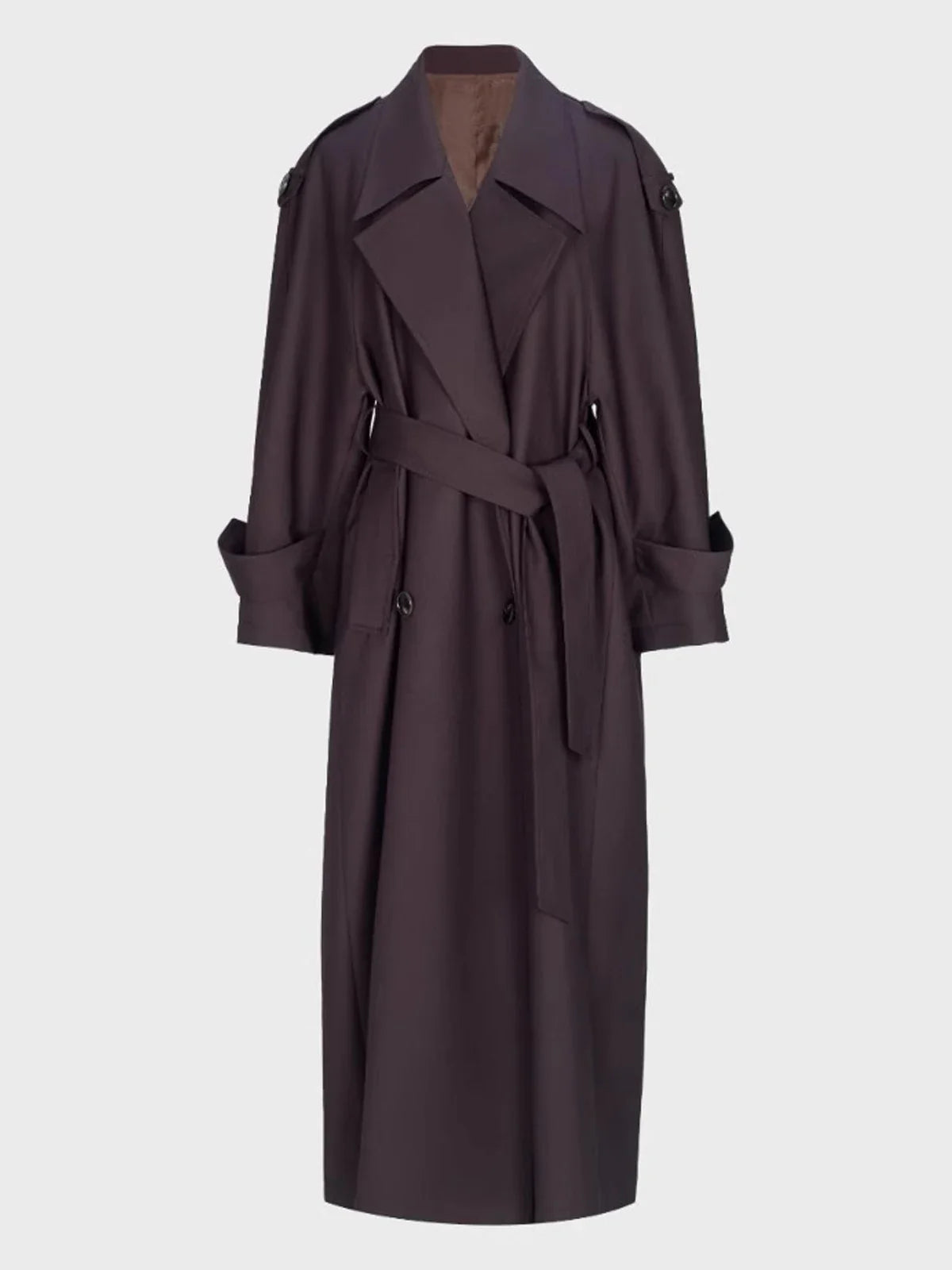 Trenchcoat för dam med skärp, dubbelknäppt lång kappa med slag