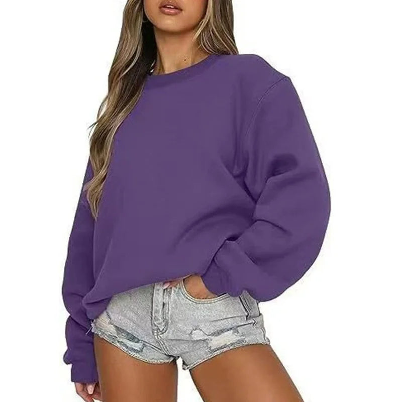 Enfärgad Sweatshirt för Dam med Rund Hals