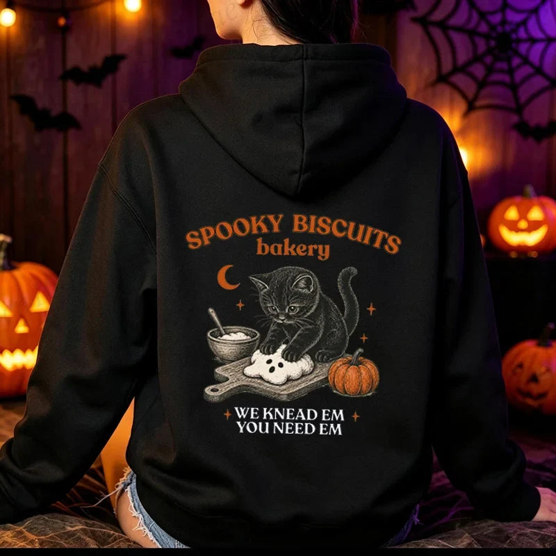 Halloween Hoodie med Katter och Pumpor, Långärmad Tröja med Tryck