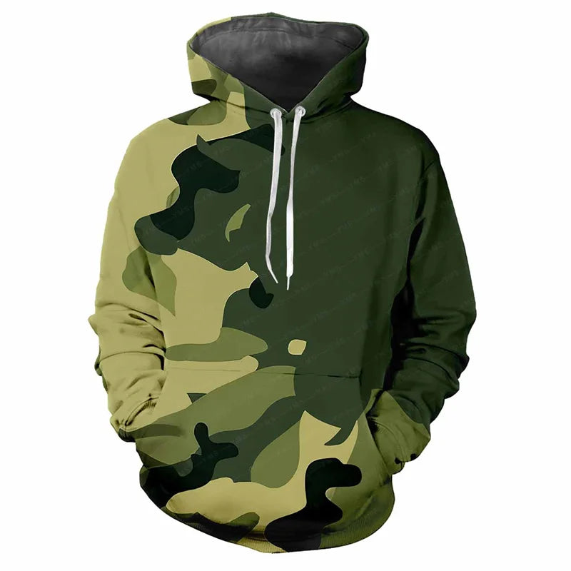 Hoodie kamouflagemönstrad med dragsko och magficka