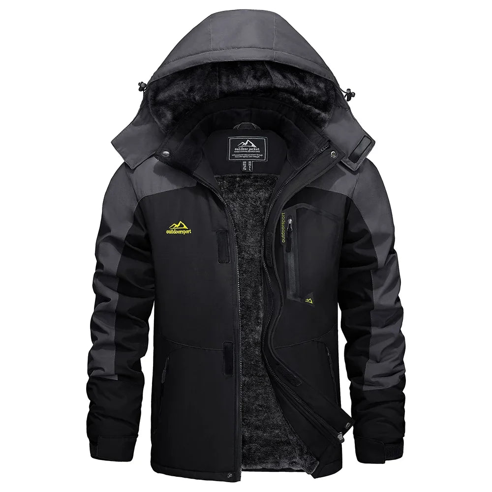 Vinterjacka Herr med Huva och Fleecefoder – Varm Outdoorjacka med Fickor