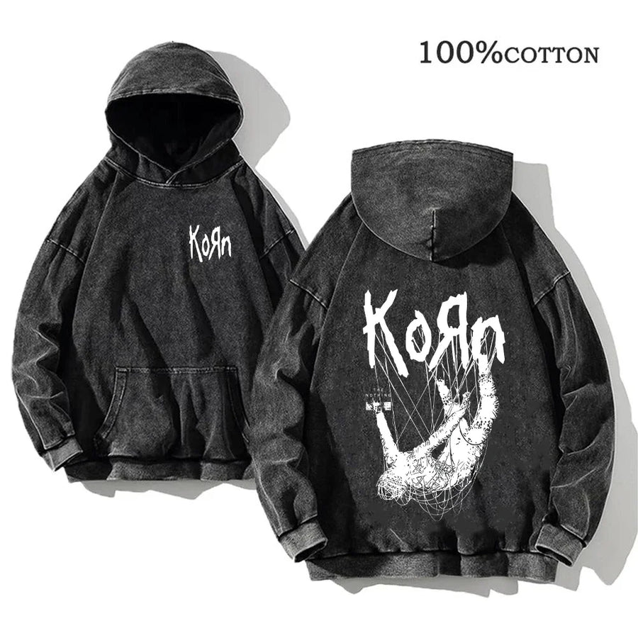 Unisex Huvtröja Oversize Grå Med Tryck och Känguruficka