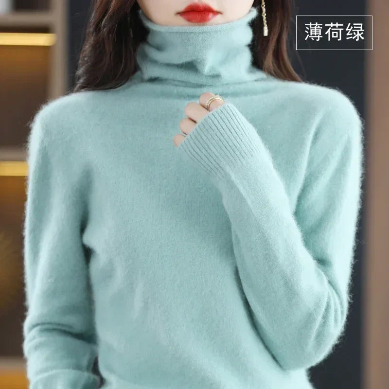 Damturtlenecktröja, ribbstickade muddar, lång ärm, mjuk känsla