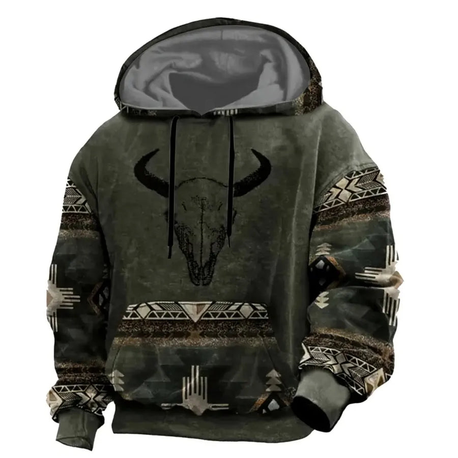 Unisex Hoodie med Djurmönster och Etniskt Tryck