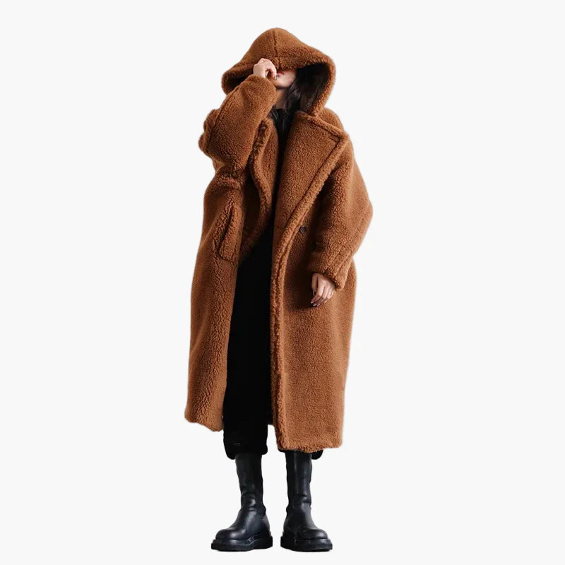 Dam Oversized Teddy Kappa med Huva – Modern Vinterstil & Urban Komfort