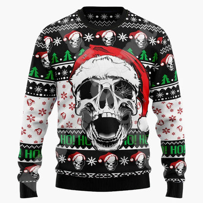 Herr Jultröja med Skräcktema – Rolig Ugly Christmas Sweater med Dödskalle och Tomteluva