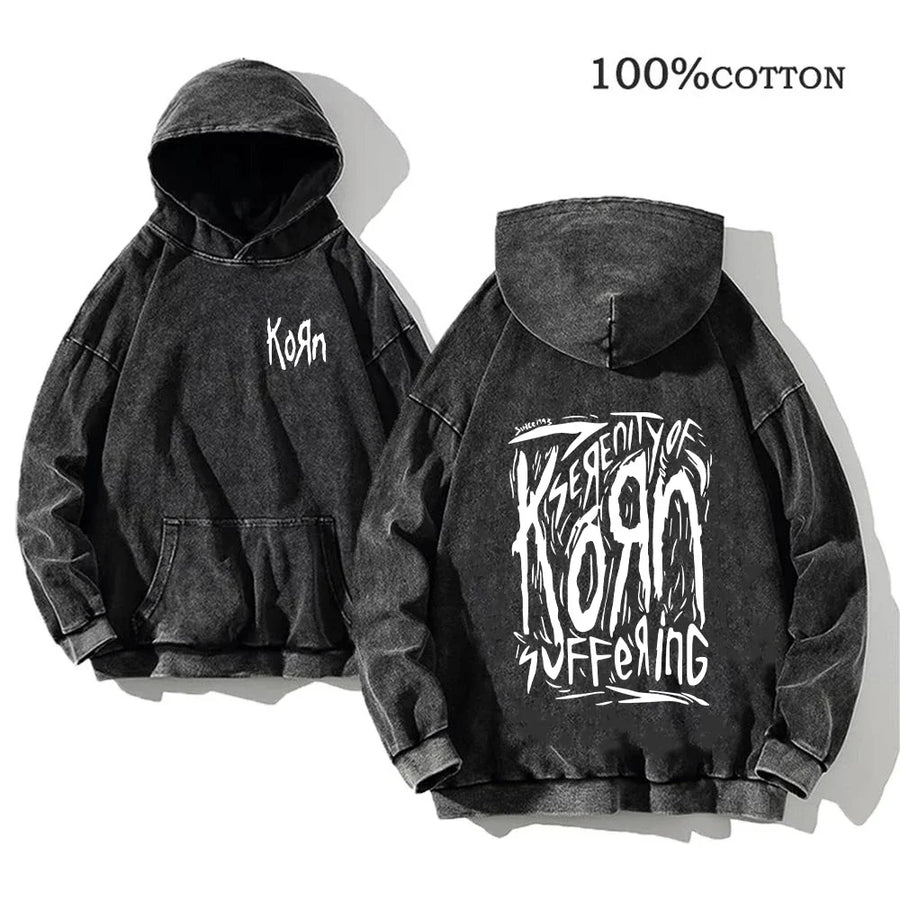 Unisex Huvtröja Oversize Grå Med Tryck och Känguruficka
