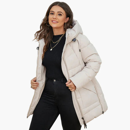 Dam Parkas Vinterjacka Plus Size Vadderad med Huva och Fickor – Perfekt för Kallt Väder