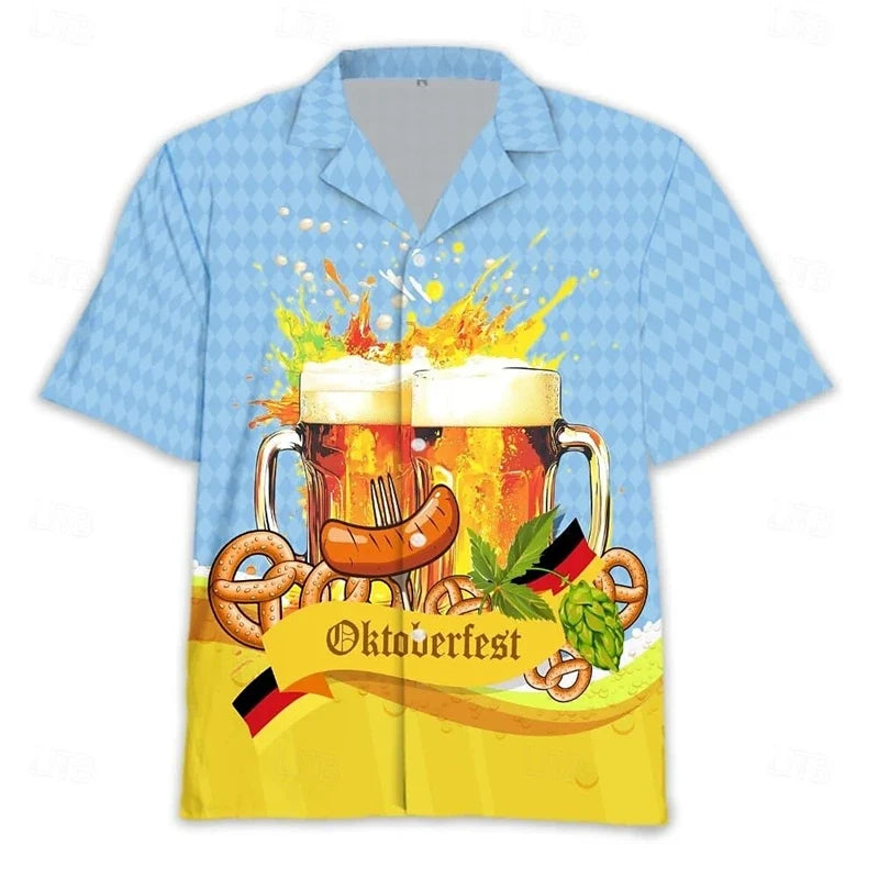 Oktoberfest Hawaii-skjorta med tryck av öl, kringlor och korv
