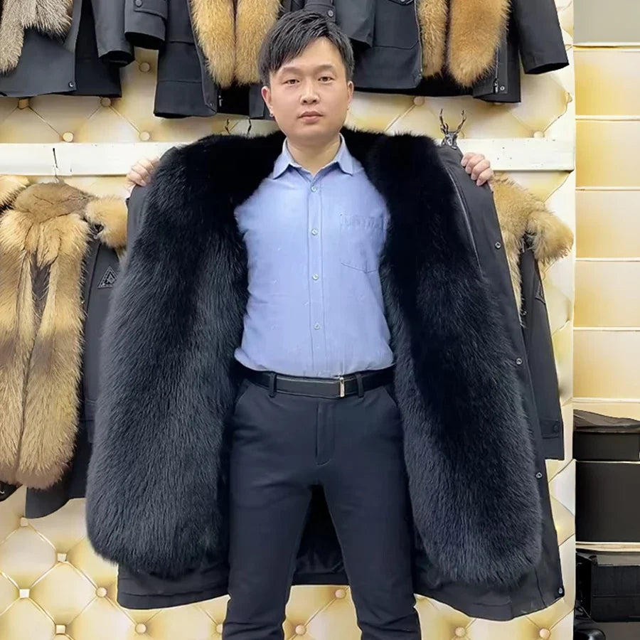 Svart parkas med pälslinne för män