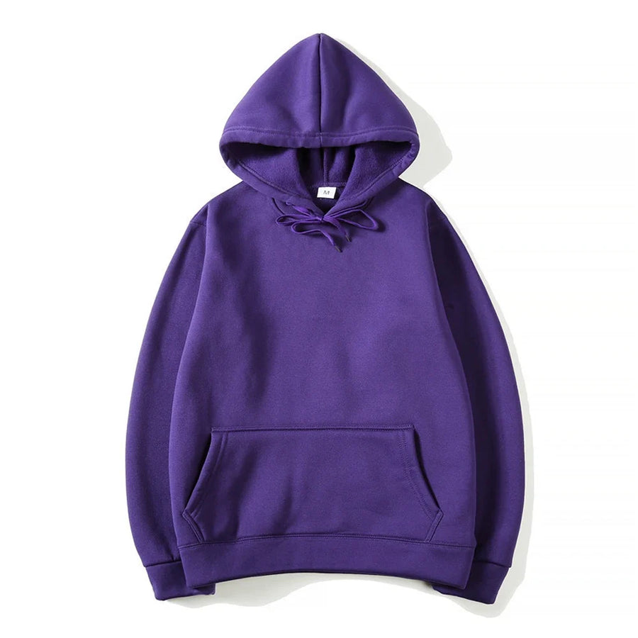 Enfärgad Hoodie med Känguruficka och Huva