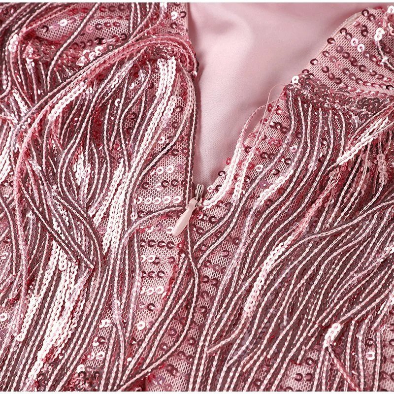 Dam Cocktailklänning Partyklänning med Fransar och Fjädrar – Elegant Festlook