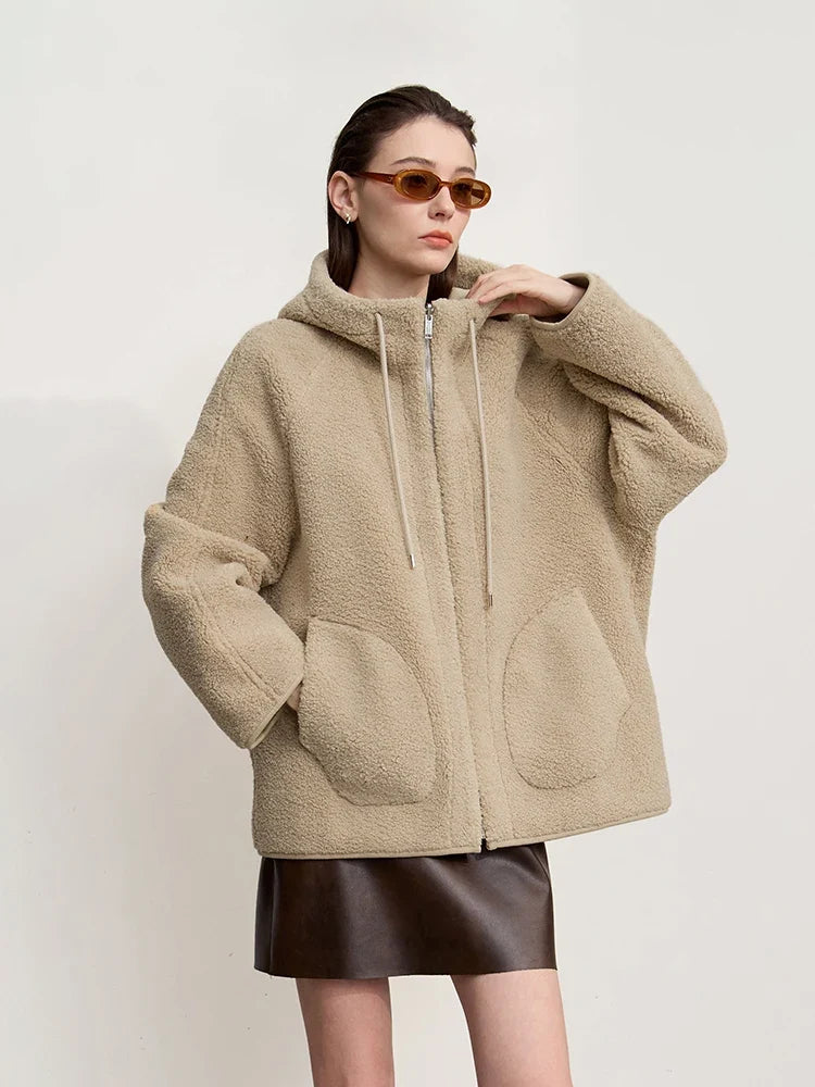 Dam teddyjacka med huva och fickor – Beige eller Svart