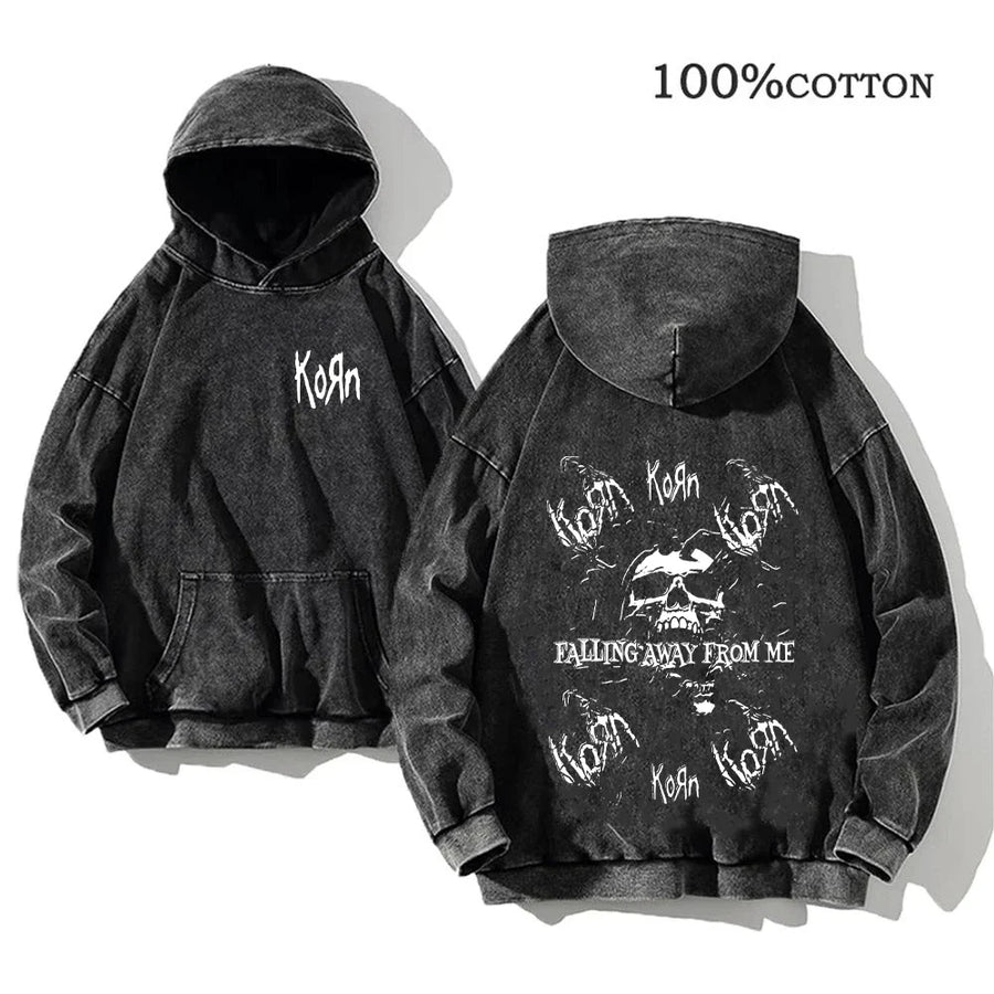Unisex Huvtröja Oversize Grå Med Tryck och Känguruficka