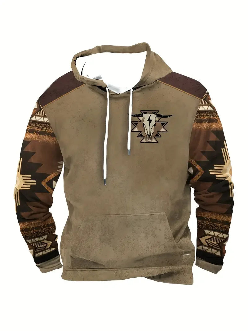 Unisex Hoodie med Djurmönster och Etniskt Tryck