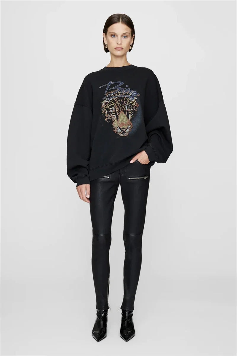 Dam sweatshirt grå med "PARIS" tryck rund hals oversized