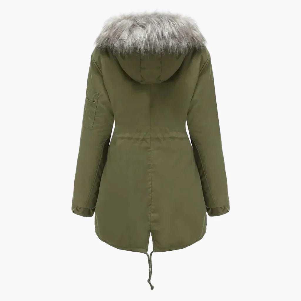 Dam Parkas Vinterjacka med Stor Pälsluva – Elegant Vardagsstil och Värme