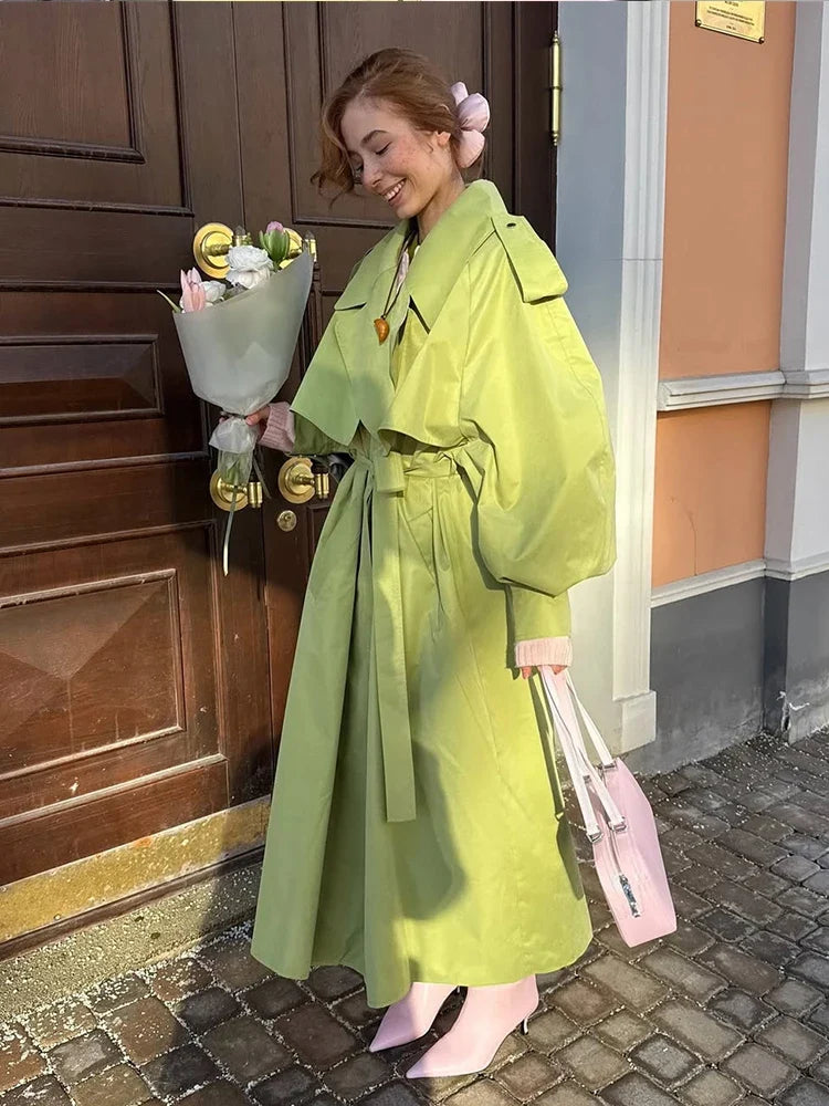 Kvinnors Trenchcoat Oversize med Hög Krage och Bälte