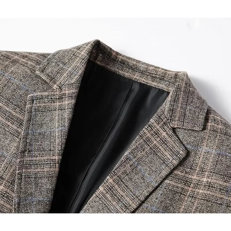 Herr Blazer Kavaj Rutig – Stilren Affärs- och Vardagsjacka
