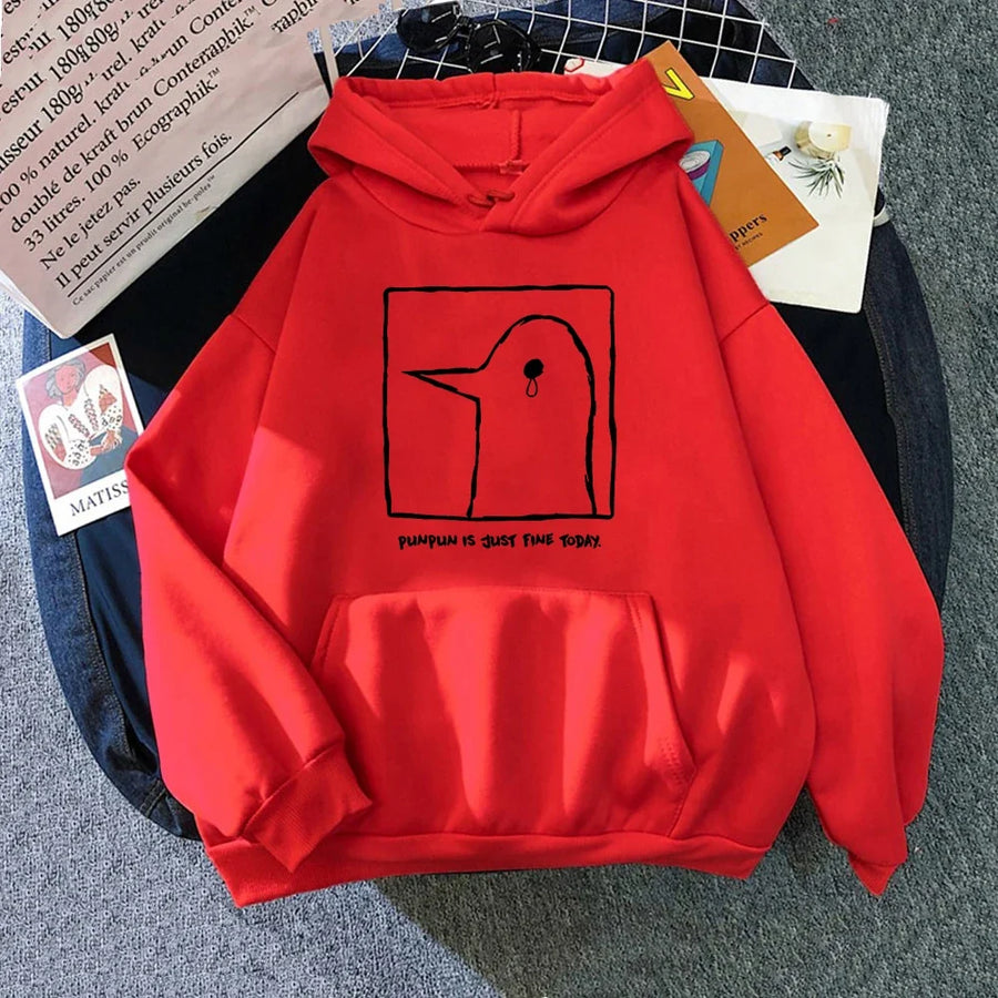 Unisex Hoodie med "Punpun is just fine today"-tryck, beige