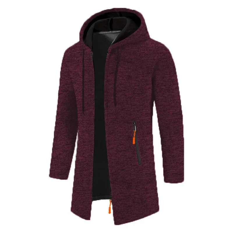 Mönstrad lång hooded cardigan med dragkedja för män