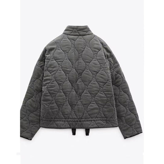 Dam Quiltad Oversized Jacka med Fickor och Dragkedja – Trendig Vinterjacka 2024