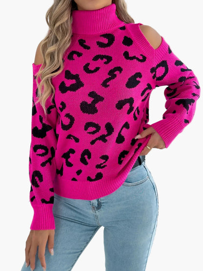 Damtröja med trendigt leopardmönster och kalla axlar – Perfekt för vardag och fest