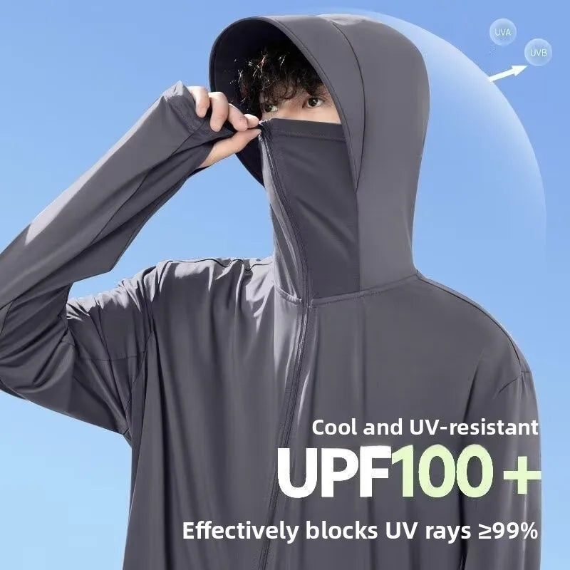 Unisex UV-skyddande huvtröja med dragkedja och ansiktsmask, flera färger