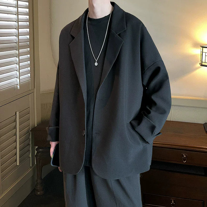 Herr Blazer Överdimensionerad Passform Enkelknäppt Casual Jacka med Två Knappar