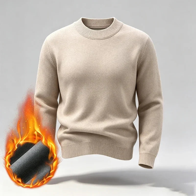 Herrtröja med Halvpolokrage och Ribbstickade Detaljer - Varmt Foder