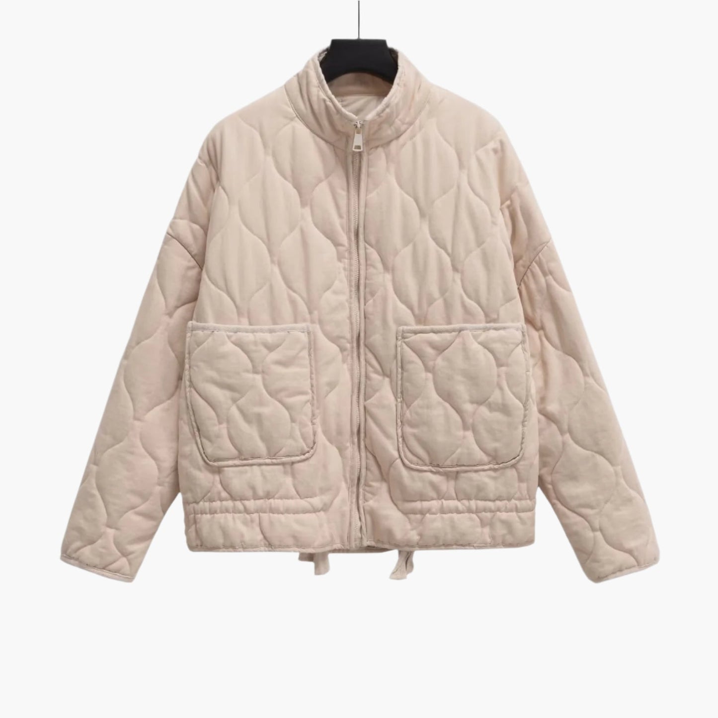 Dam Quiltad Oversized Jacka med Fickor och Dragkedja – Trendig Vinterjacka 2024