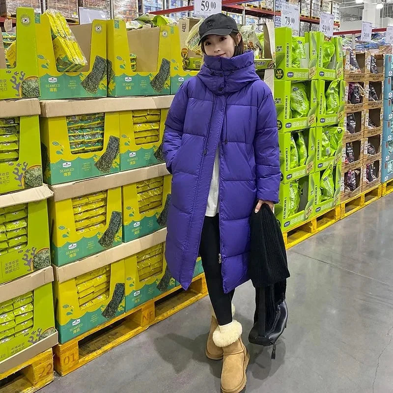 Lång Dunjacka Dam Vinter Tjock Fodrad Parkas med Huva