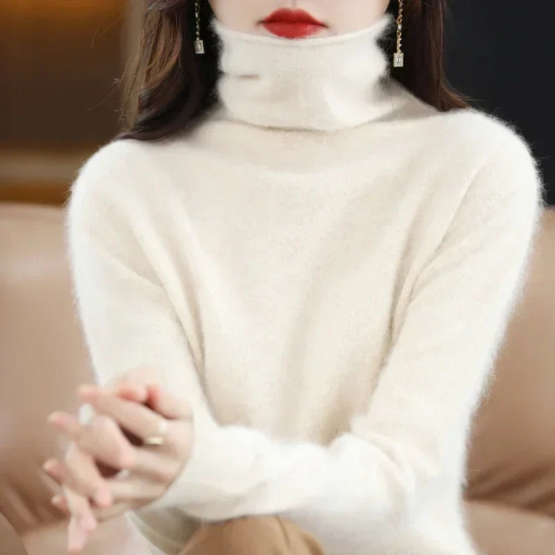 Damturtlenecktröja, ribbstickade muddar, lång ärm, mjuk känsla