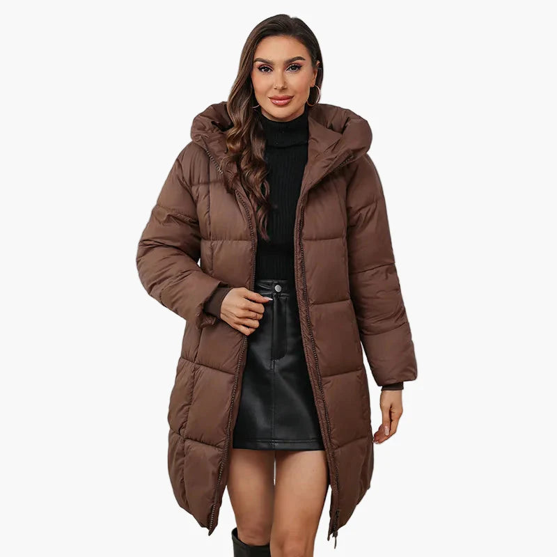 Dam Vinterjacka Lång Puffer Varm Parkas med Huva – Trendig och Funktionell Ytterplagg för Kallt Väder
