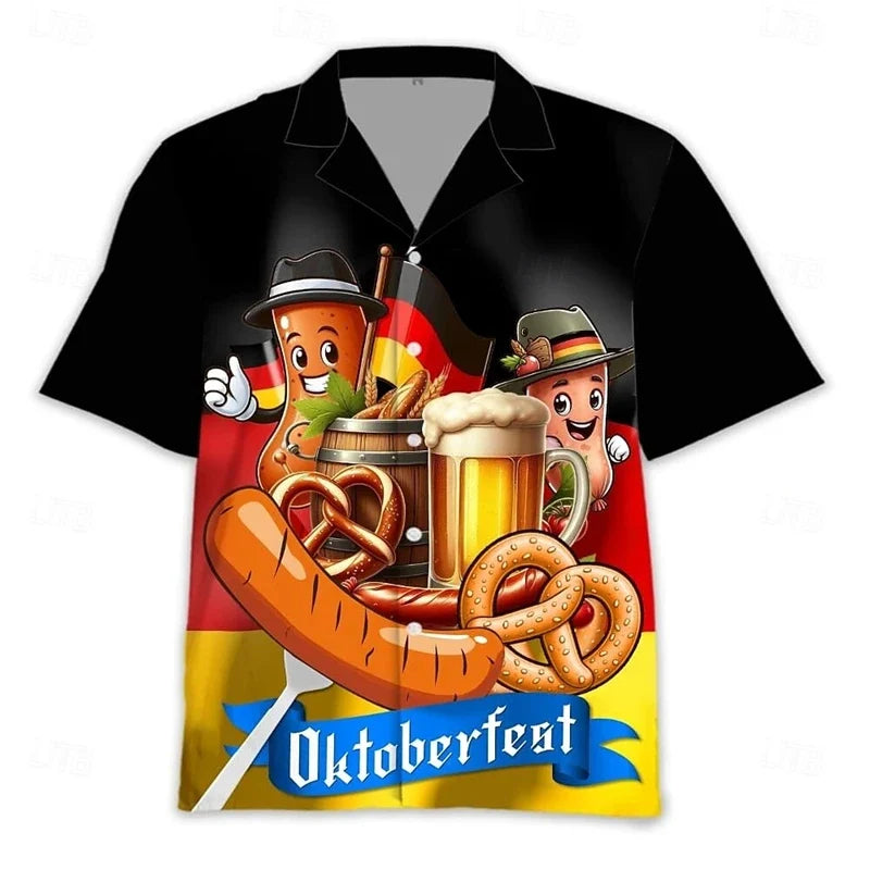 Oktoberfest Hawaii-skjorta med tryck av öl, kringlor och korv