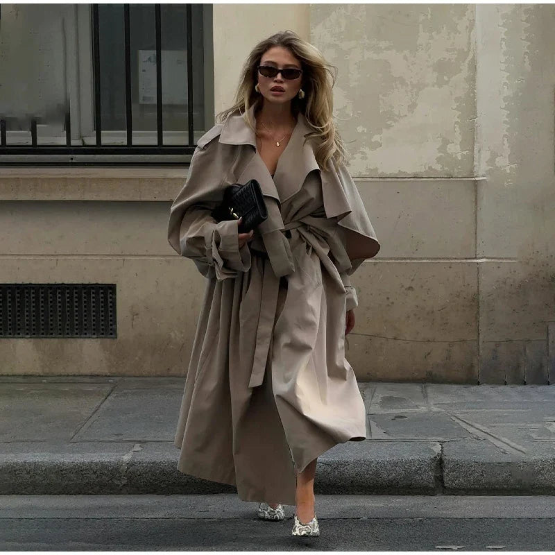 Dam Trenchcoat Lång med Bälte Beige