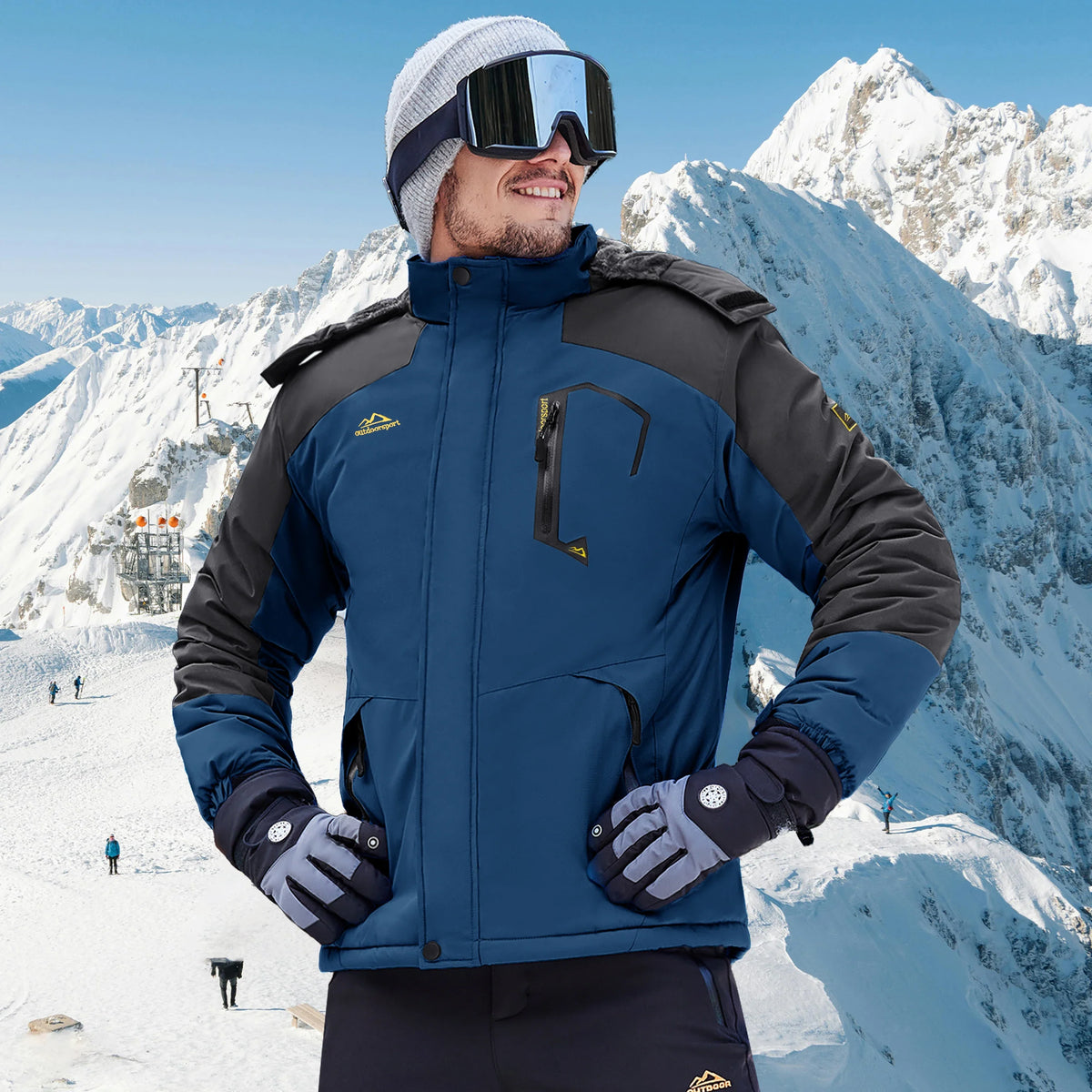 Herr Ski & Vinterjacka med huva, Vattentålig, Vindtät, Fickor – Flera Färger