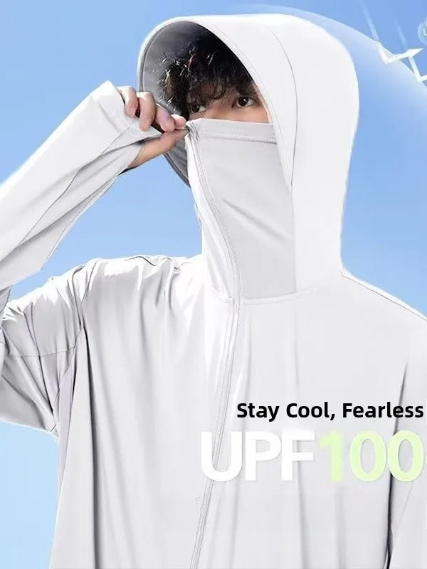 Unisex UV-skyddande huvtröja med dragkedja och ansiktsmask, flera färger