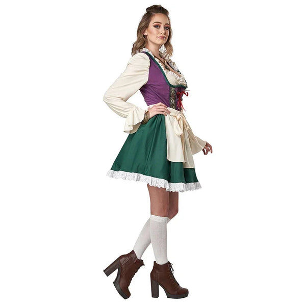 Dam Oktoberfestdräkt Grön Vit Lila med Blus och Förkläde