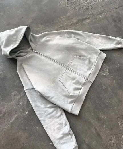 Turkos Hoodie med Dragkedja och Mönster