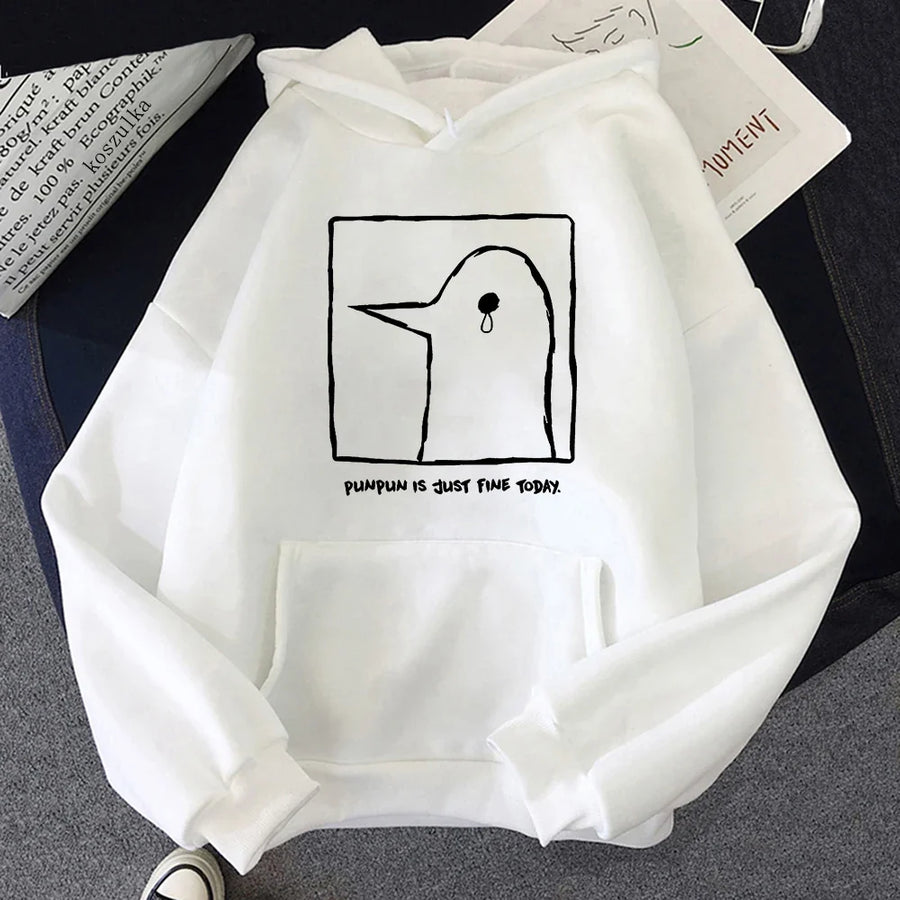 Unisex Hoodie med "Punpun is just fine today"-tryck, beige
