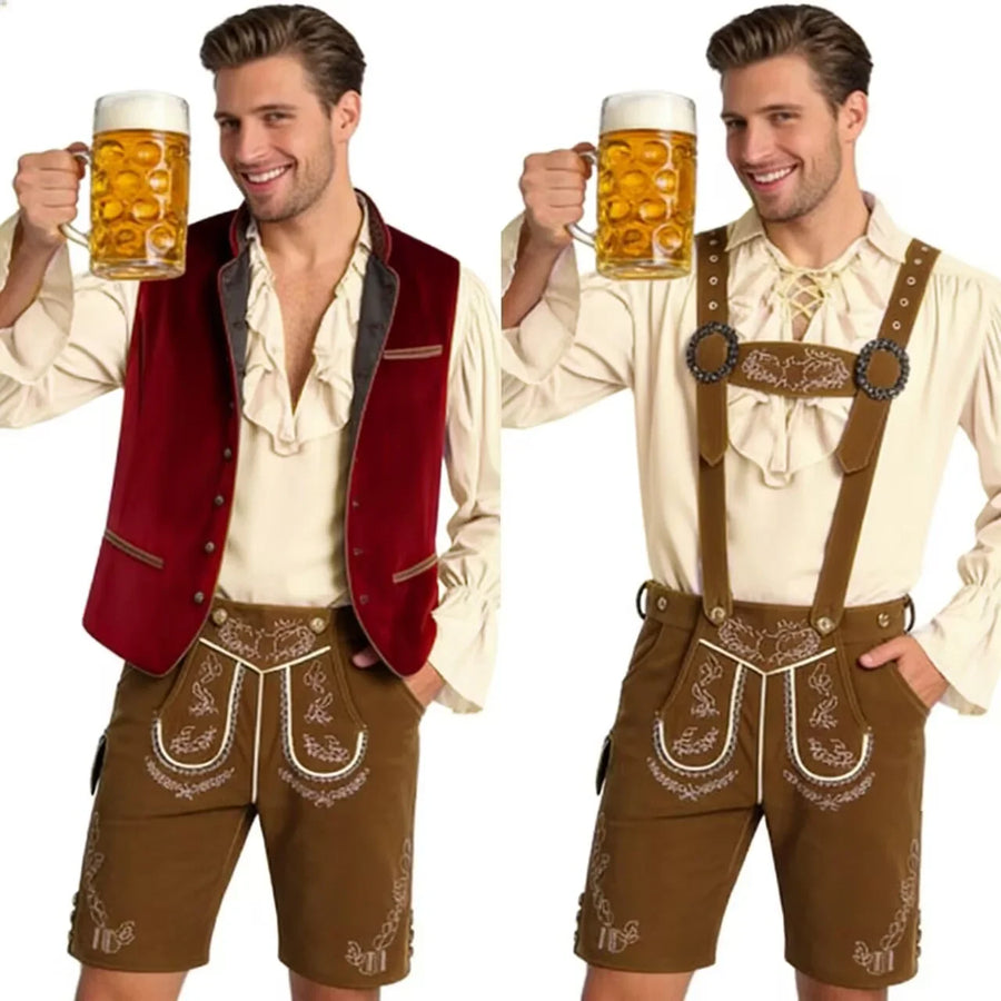 Herr Oktoberfest set med väst, skjorta och byxor - Trachteninspirerad festklädsel