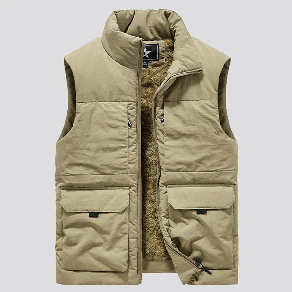 Herr Vinterväst med Ståkrage och Fickor, Beige