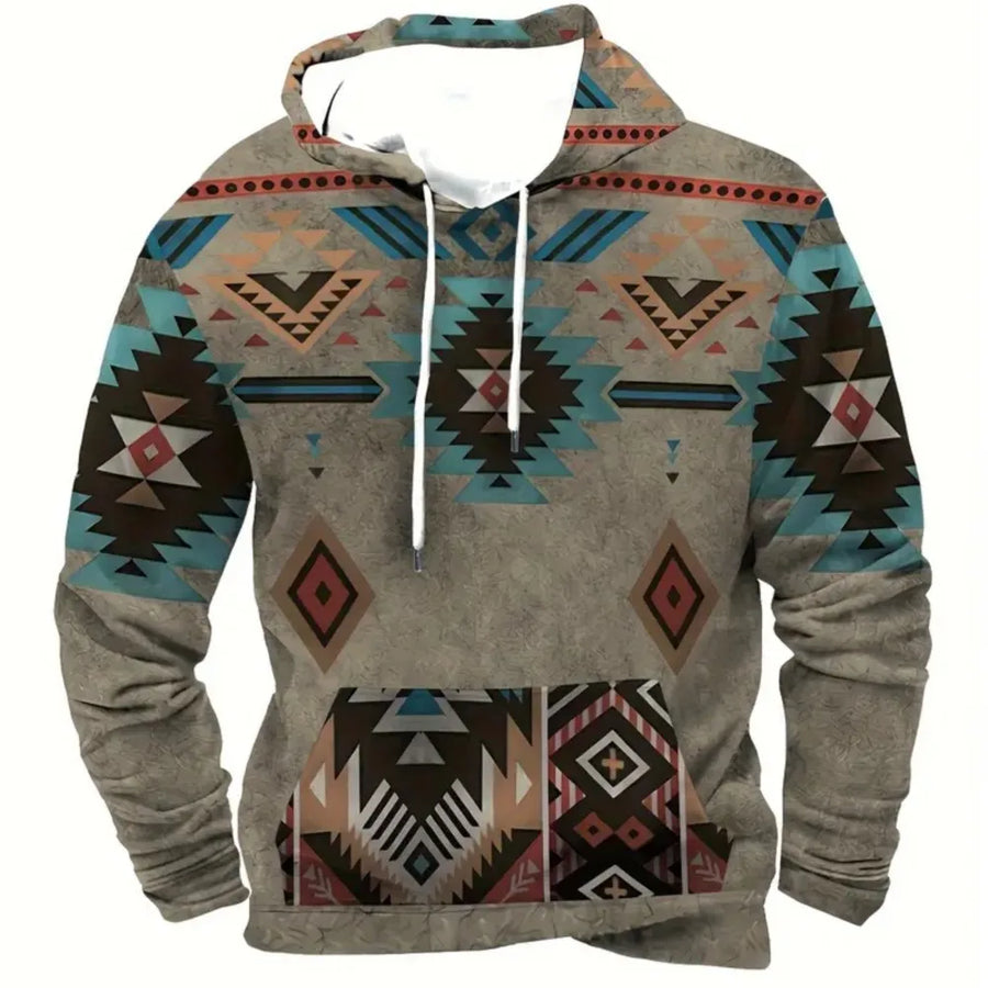 Unisex Hoodie med Djurmönster och Etniskt Tryck