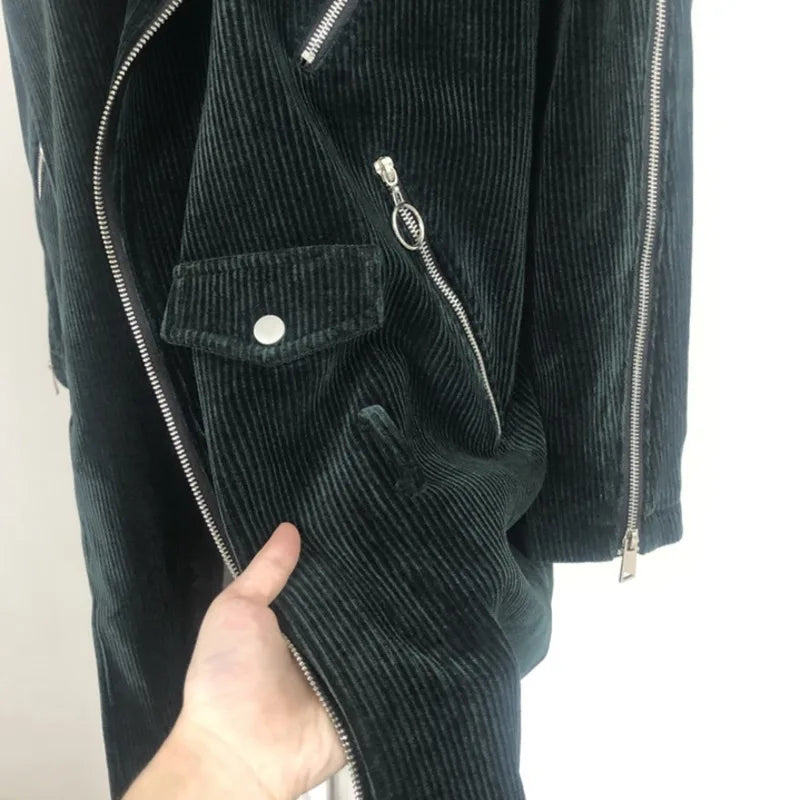 Lång manchesterrock unisex med asymmetrisk dragkedja grön