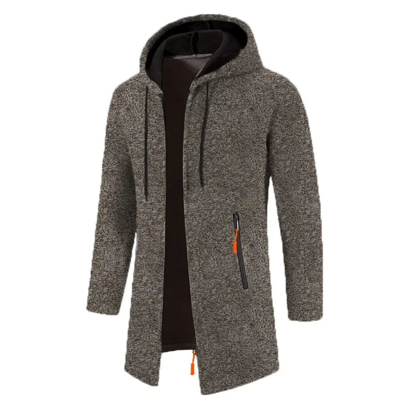 Mönstrad lång hooded cardigan med dragkedja för män