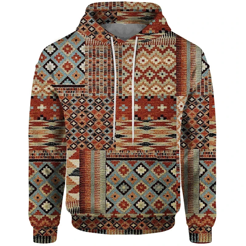 Hoodie med lapptäcksdesign och mönster
