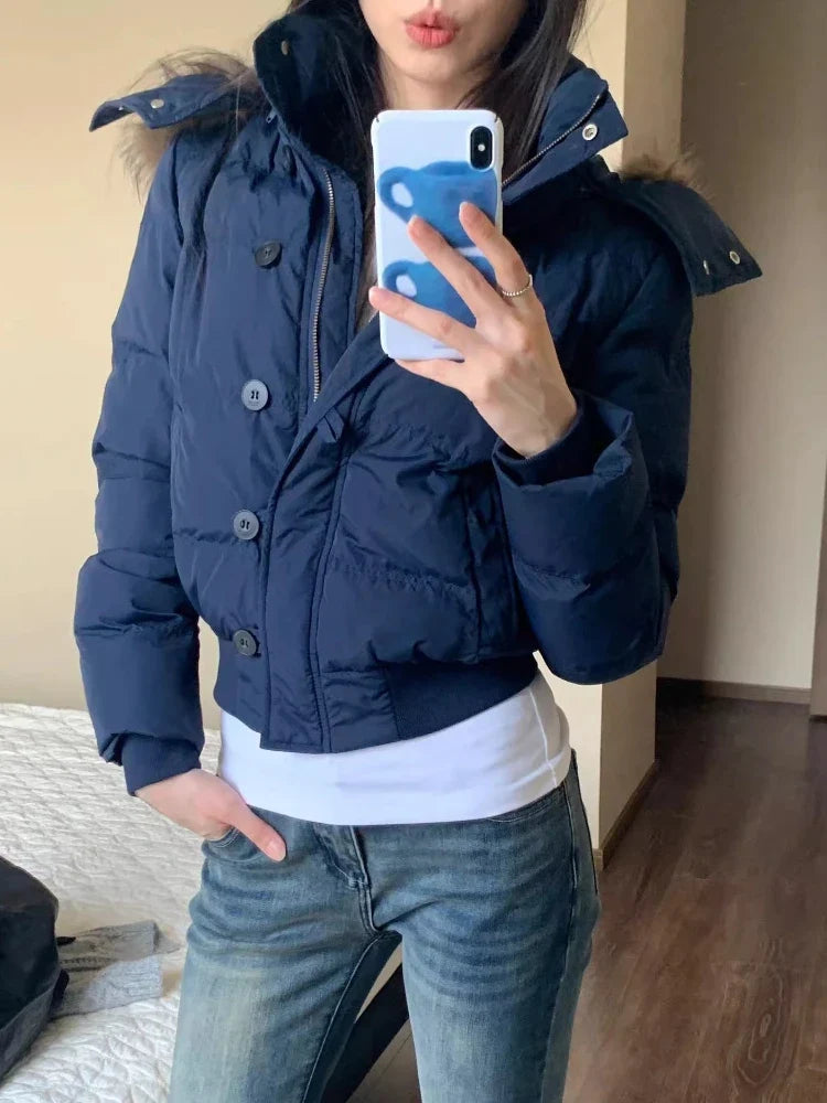 Kort Vinterjacka Dam med Luva och Fuskpäls